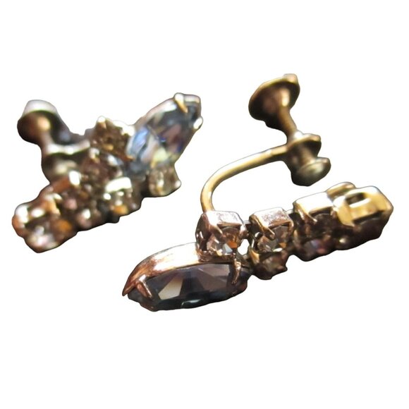 Grannys Vintage Screw Back Crystal Earrings With Marquise & Round Rhinestones - Picture 3 of 3